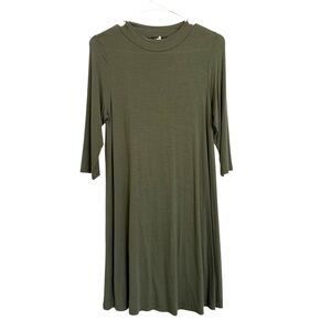 2/$30 Beware! - Olive Green 3/4 Sleeve Swing Dress Crew Neck Size Medium